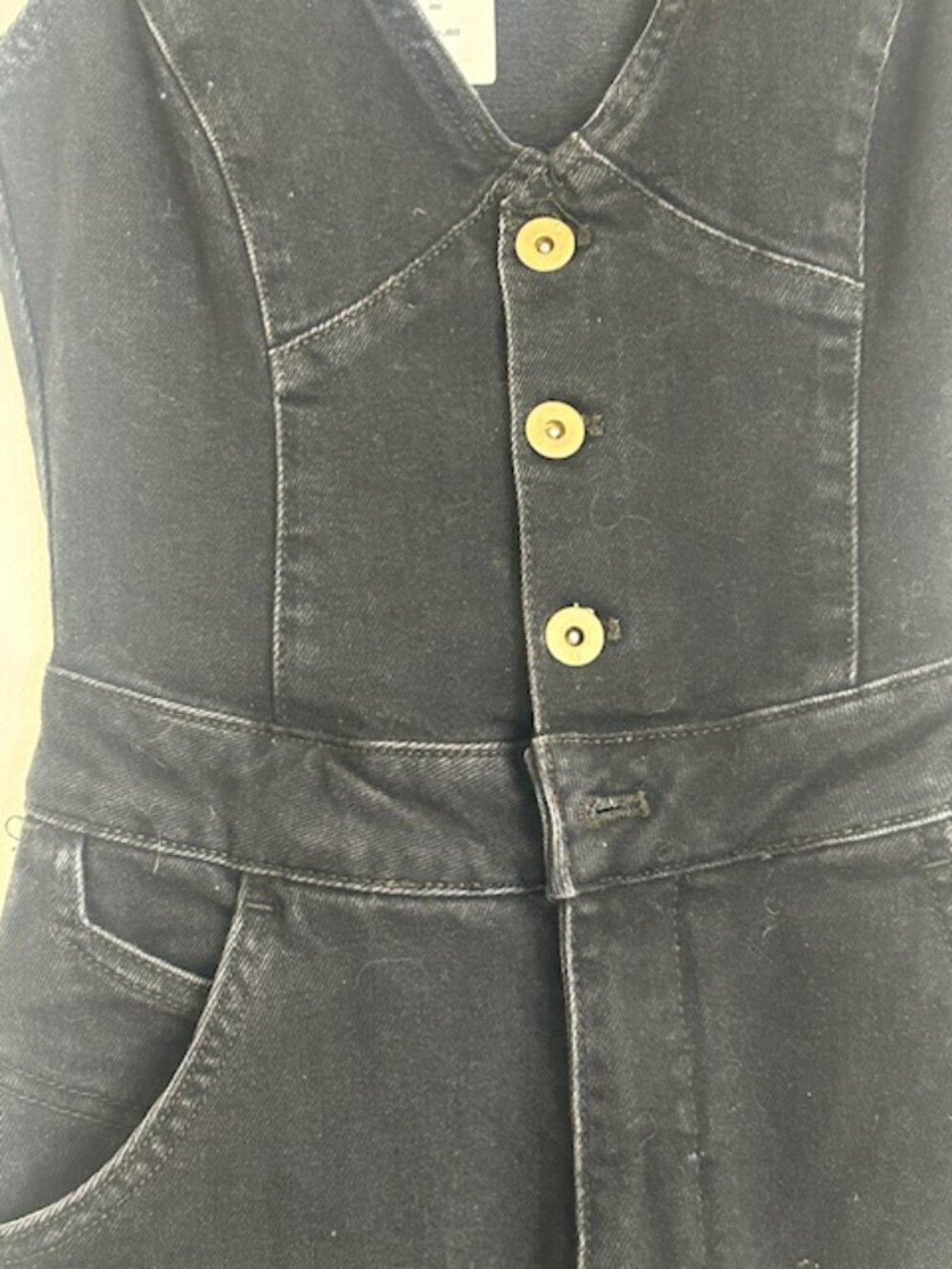 Anthropologie x Pilcro Rich Black Denim Button Down Fitted V Neck Jumpsuit NWT - Picture 8 of 16